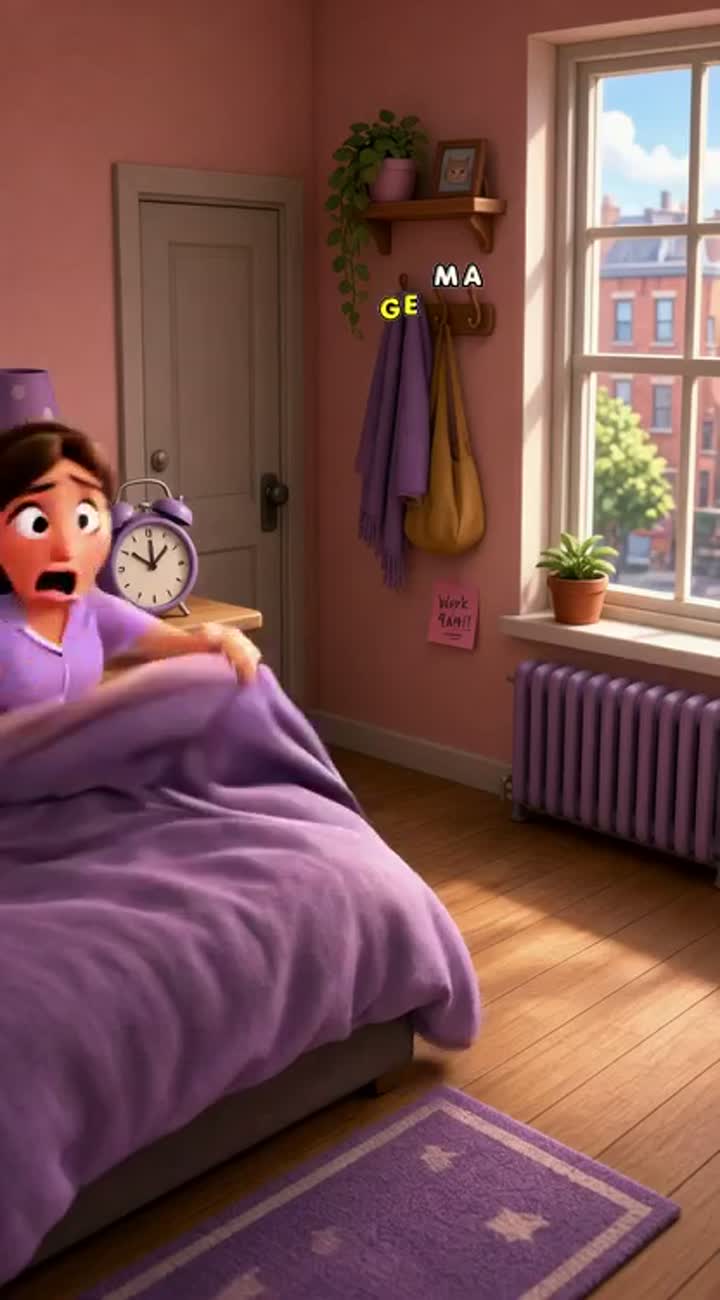 A funny 3D animated cartoon about a young woman who is always late… — AI cartoon