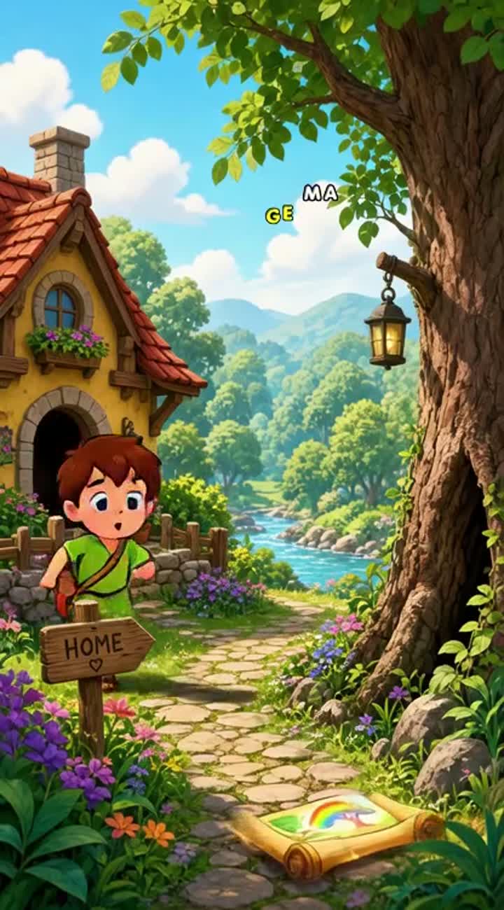 Mino discovers a mysterious golden map near his house — AI cartoon