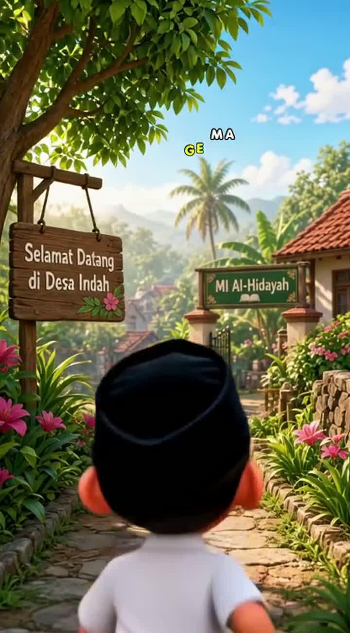 A cheerful 8-year-old Indonesian Muslim boy named Seseng… — AI cartoon
