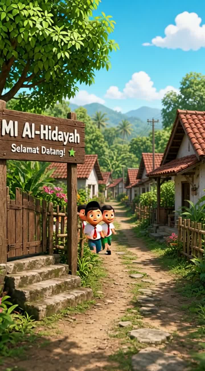 Seseng, an 8-year-old Indonesian Muslim boy in grade 2 at MI… — AI cartoon