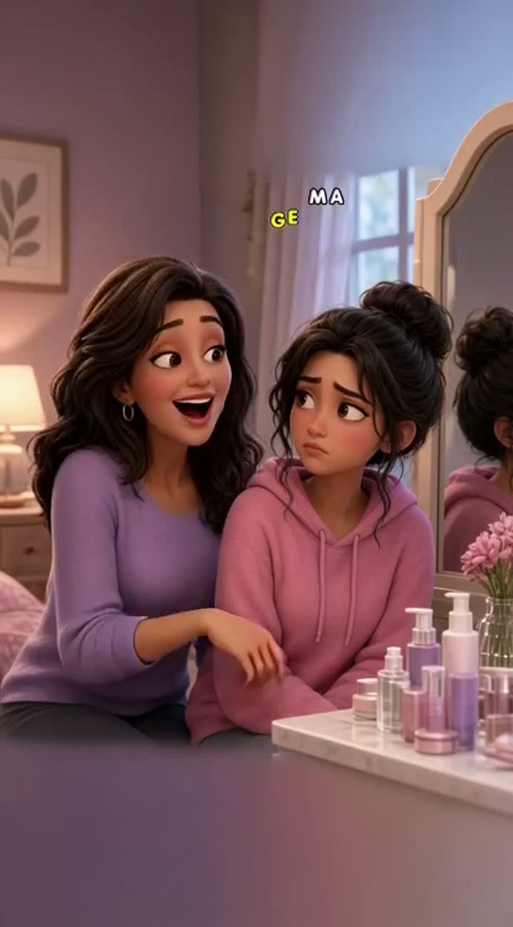 3D cartoon animation of the SAME mother and teenage daughter… — AI cartoon