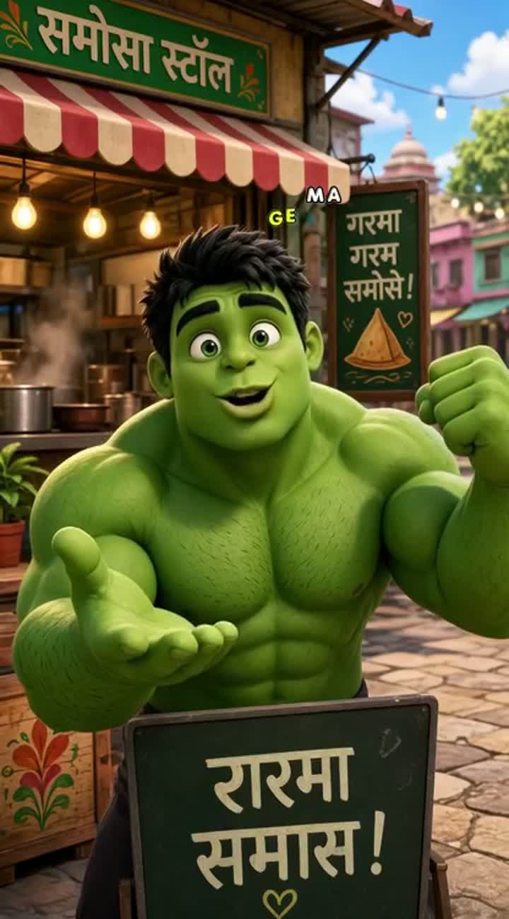A vibrant, colourful animated cartoon featuring Hulk, the large… — AI cartoon