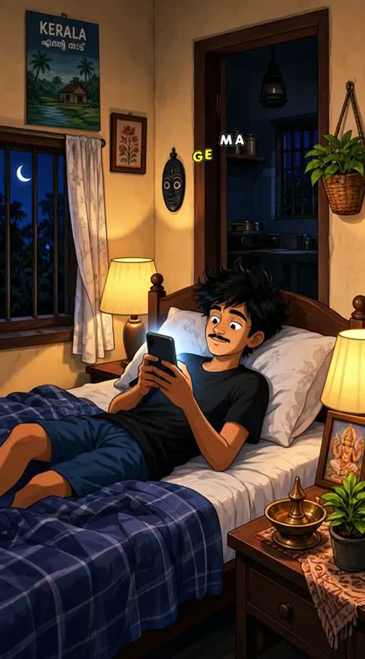 Appu, a funny 22-year-old slim Kerala man with medium-brown skin… — AI cartoon