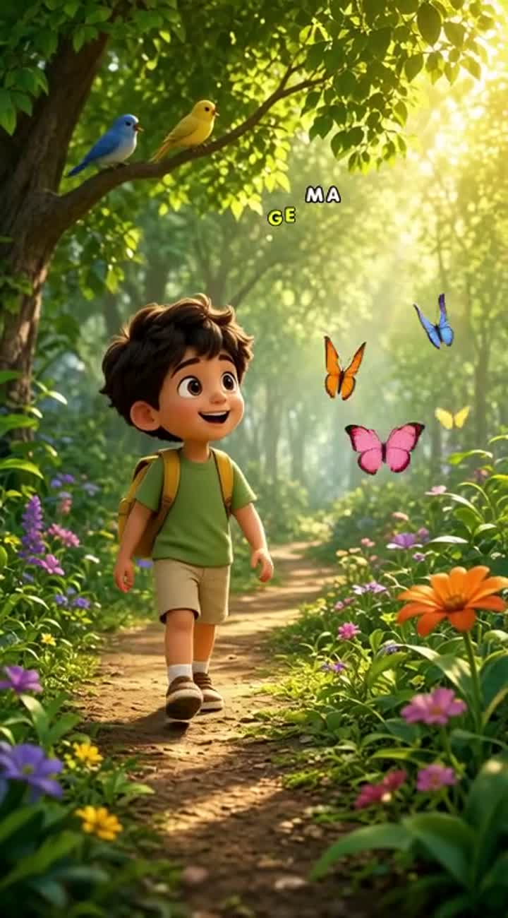 Beautiful 3D animated children's cartoon in a magical green forest… — AI cartoon