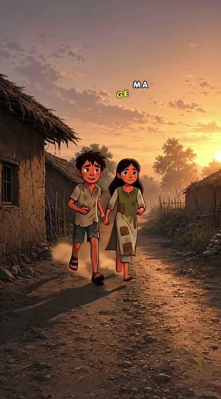 Two poor young friends in worn-out dirty clothes walking together… — AI cartoon
