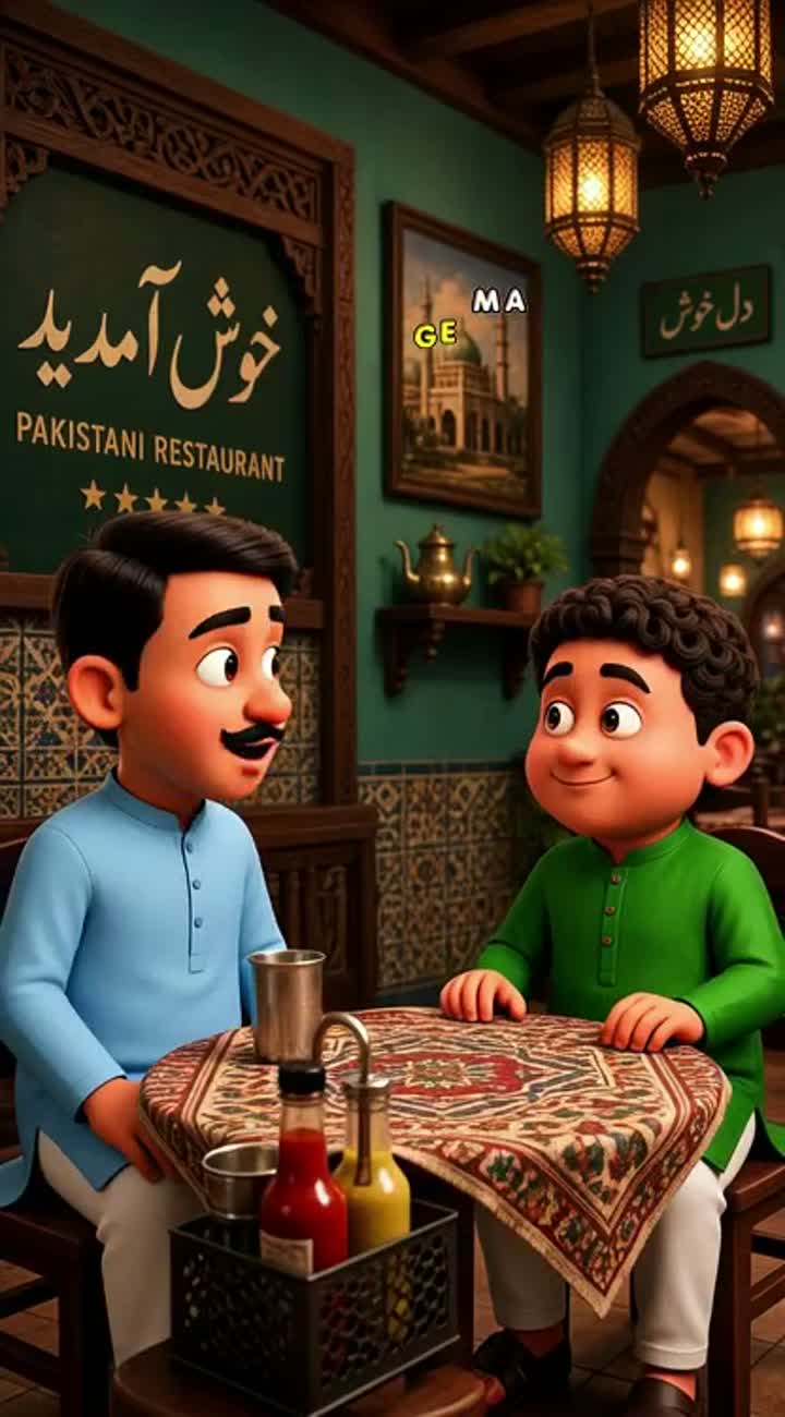 A vibrant, colourful 3D cartoon animation in a Pakistani… — AI cartoon