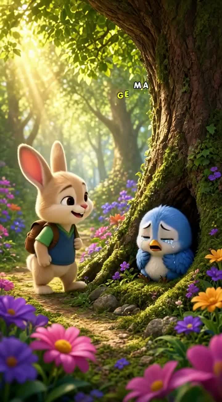 A cute little 3D cartoon rabbit named Benny is walking… — AI cartoon