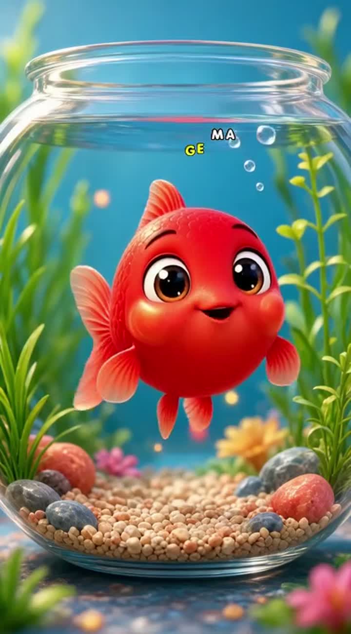 Cute, funny 3D cartoon animation of a little red goldfish with big… — AI cartoon
