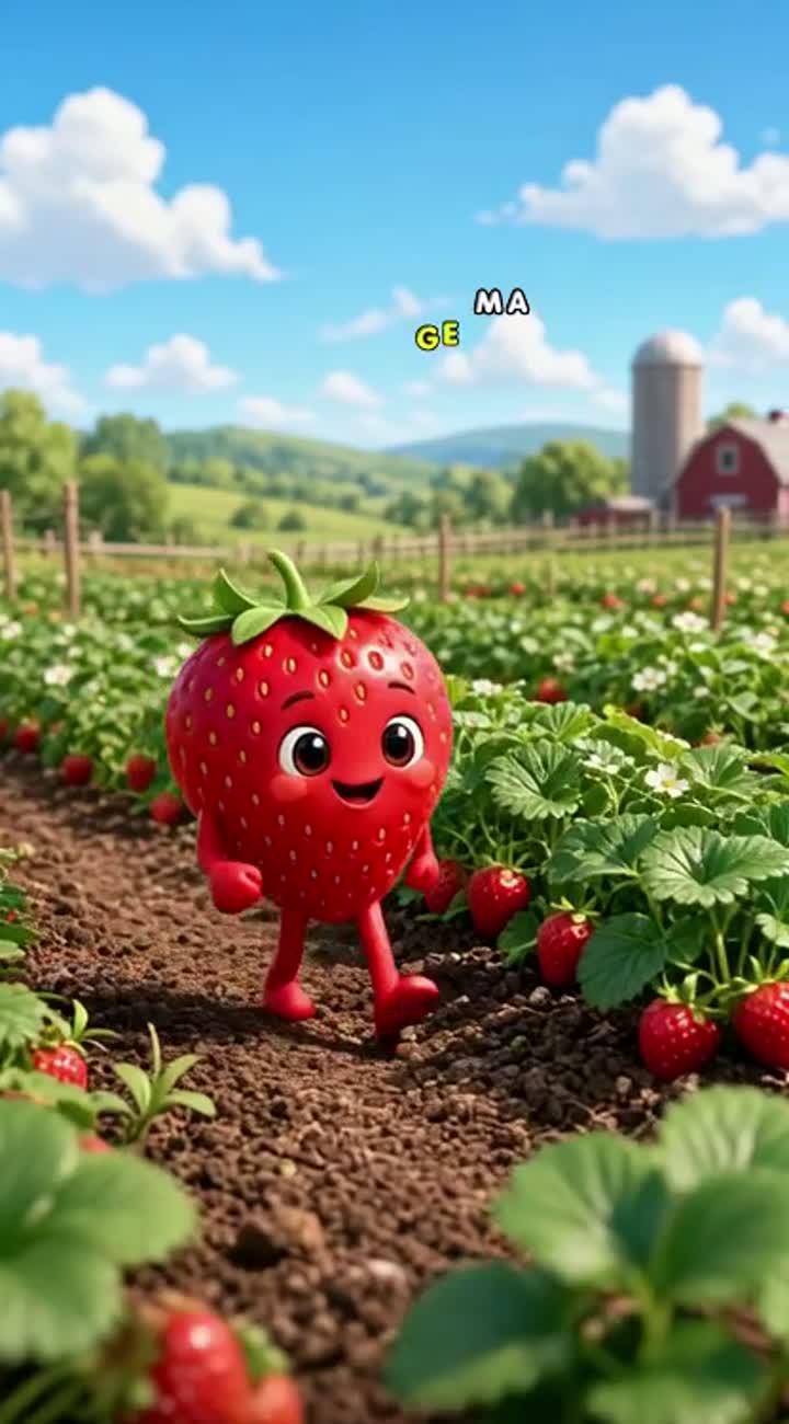 A vibrant, colourful animated cartoon of a strawberry walking… — AI cartoon