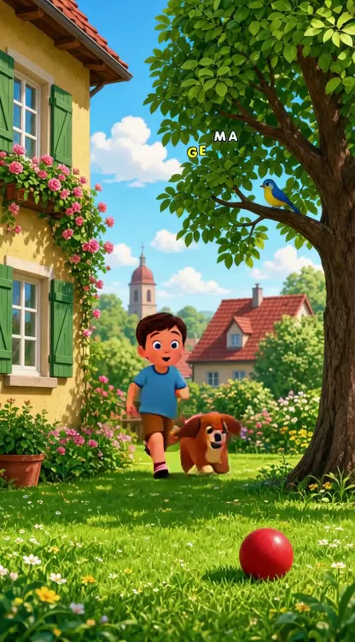 Der kleine Emil wohnt mit seiner Familie in einem gemütlichen Haus… — AI cartoon