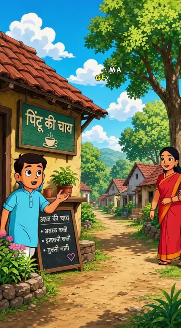 Pintu talks with the villagers about their tea preferences… — AI cartoon