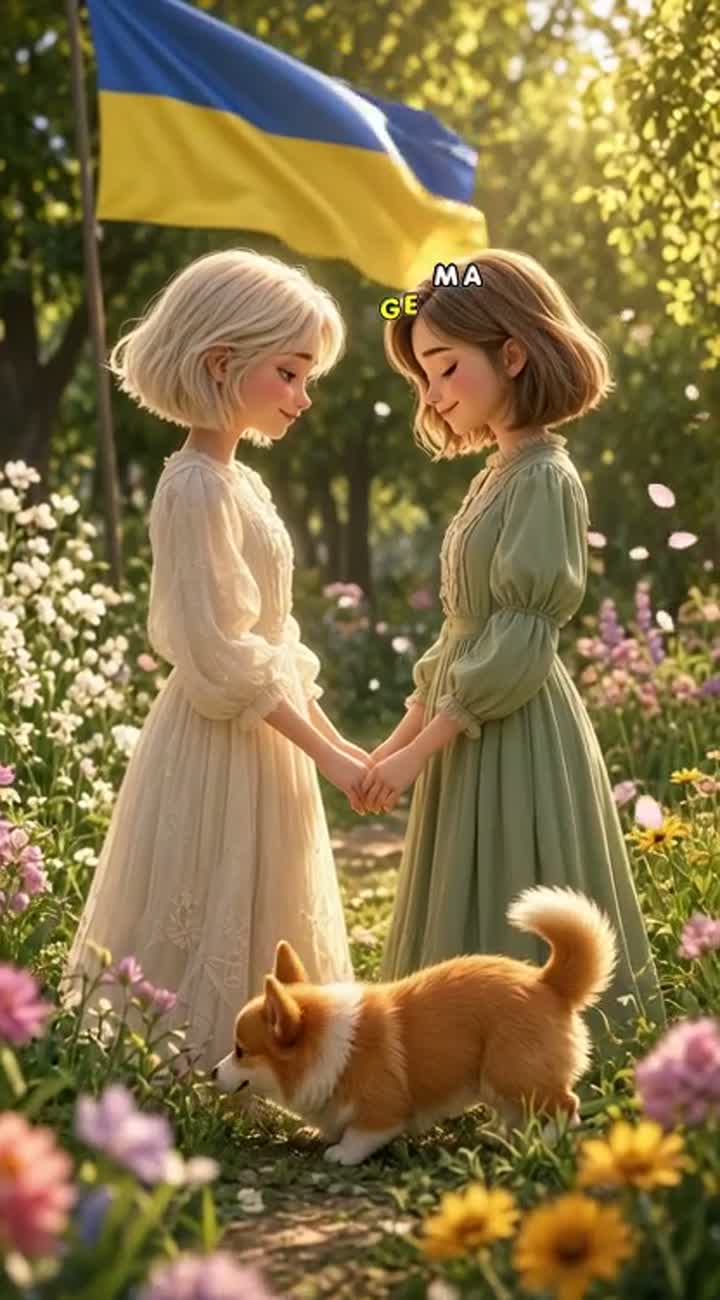 In a beautiful Ukrainian park beneath a gently waving… — AI cartoon