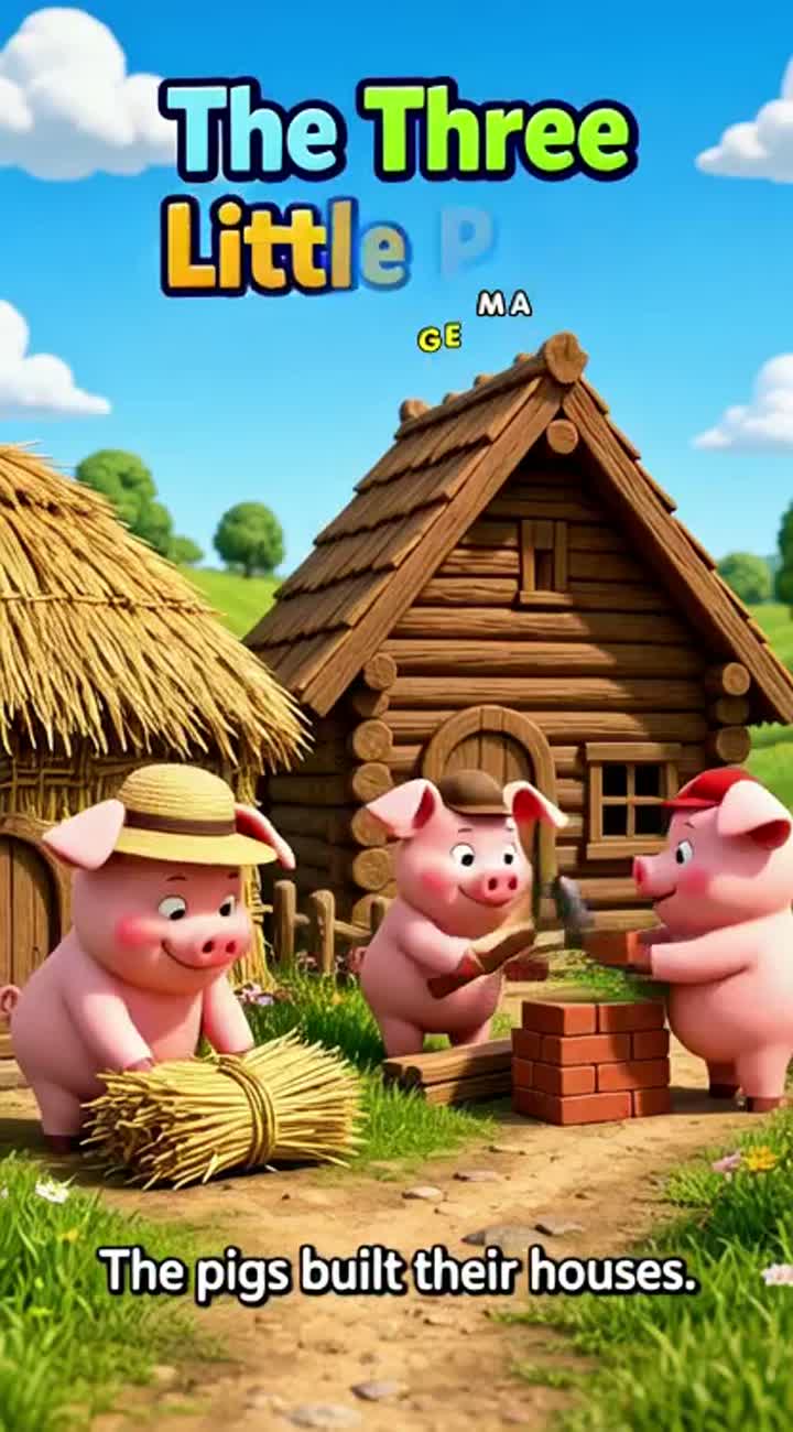 Colorful 3D cartoon of The Three Little Pigs — AI cartoon