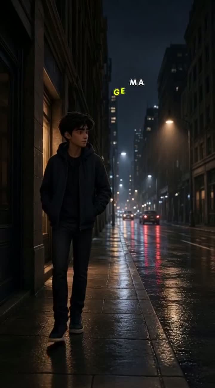 A cinematic 3D animated human character walking through… — AI cartoon