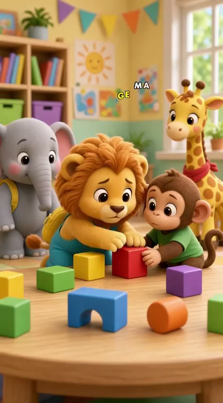 High-quality 3D animated children's cartoon in a bright preschool… — AI cartoon