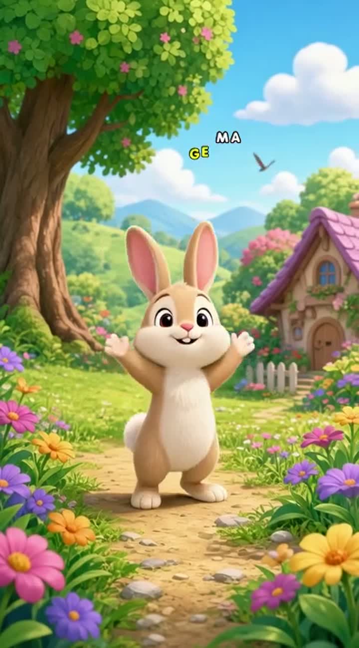 A rabbit singing and saying hi to the other cute little animals — AI cartoon