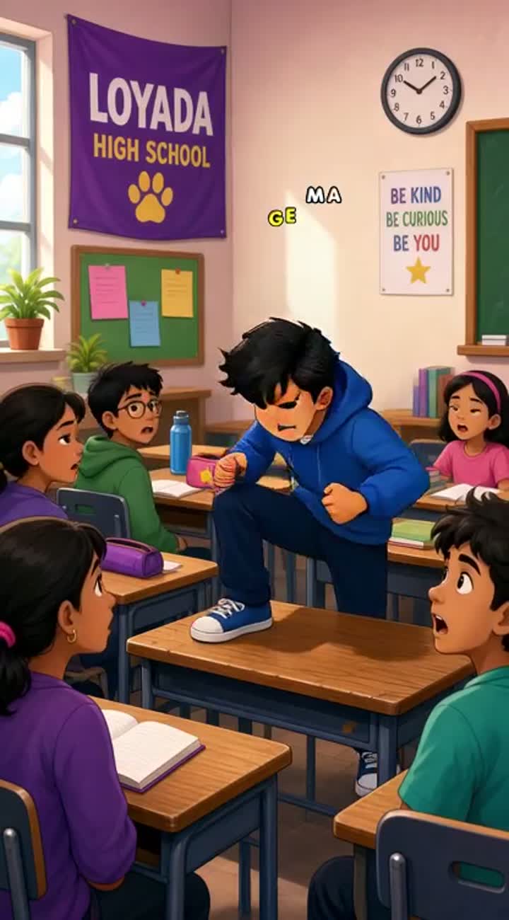 Telling Everyone at School, the Climax — AI cartoon