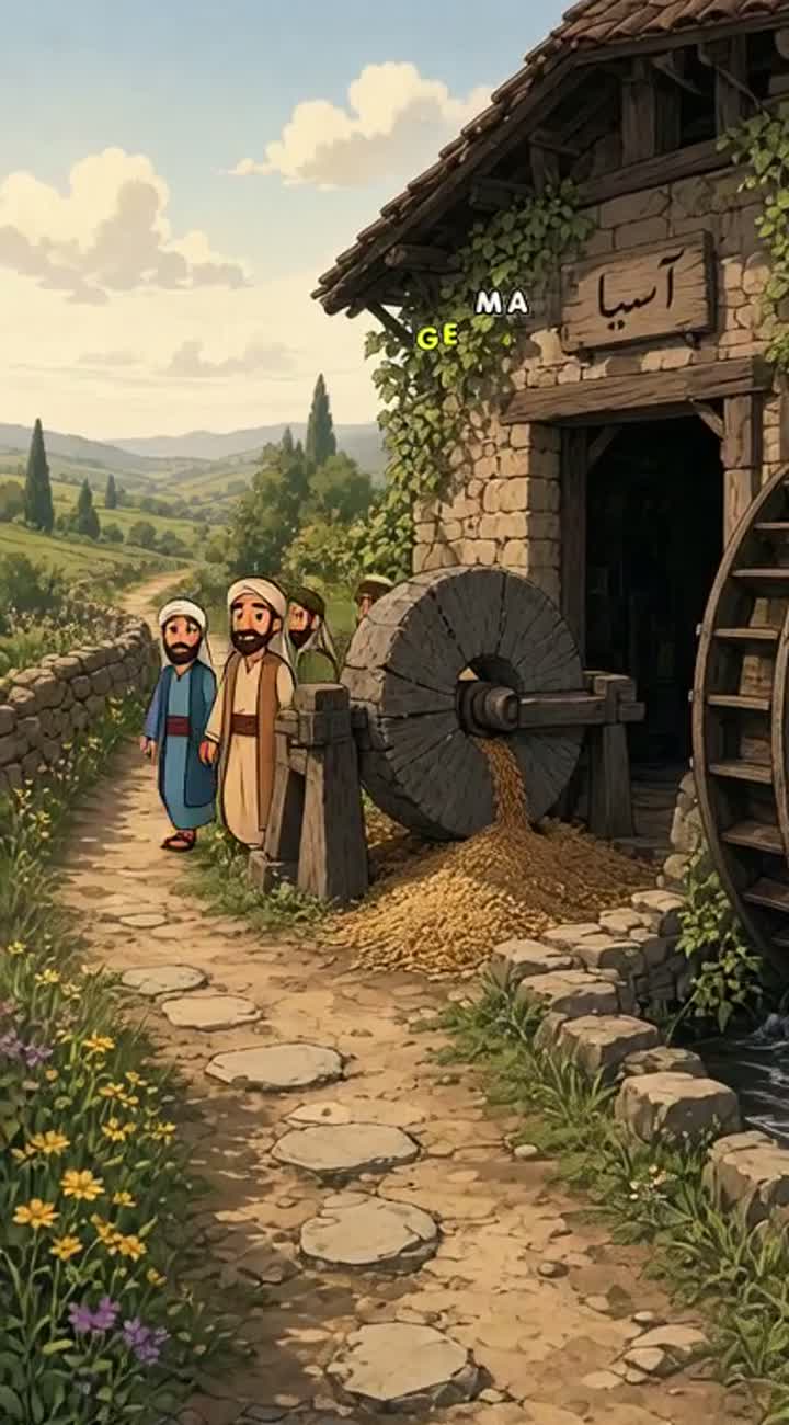 Abu Sa'id Abu'l-Khayr travelling with his companions along a dusty… — AI cartoon