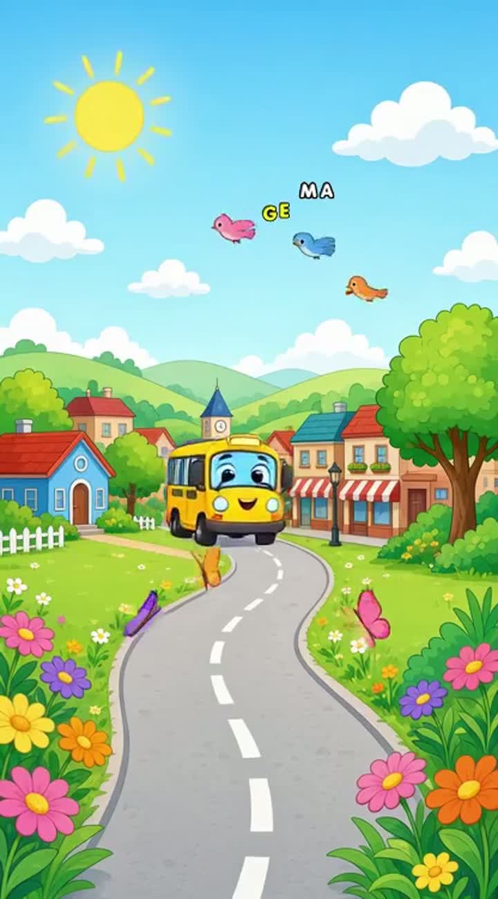 2D animated preschool cartoon introducing Bobby the Bus — AI cartoon