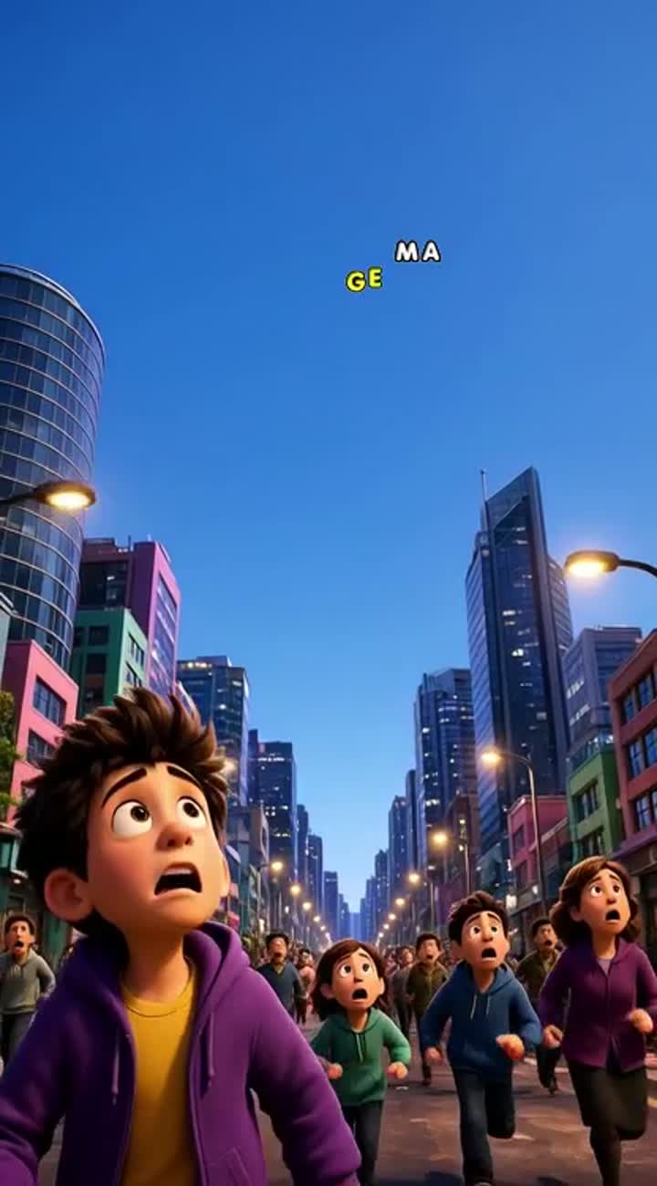 Dramatic 3D animated disaster movie scene — AI cartoon