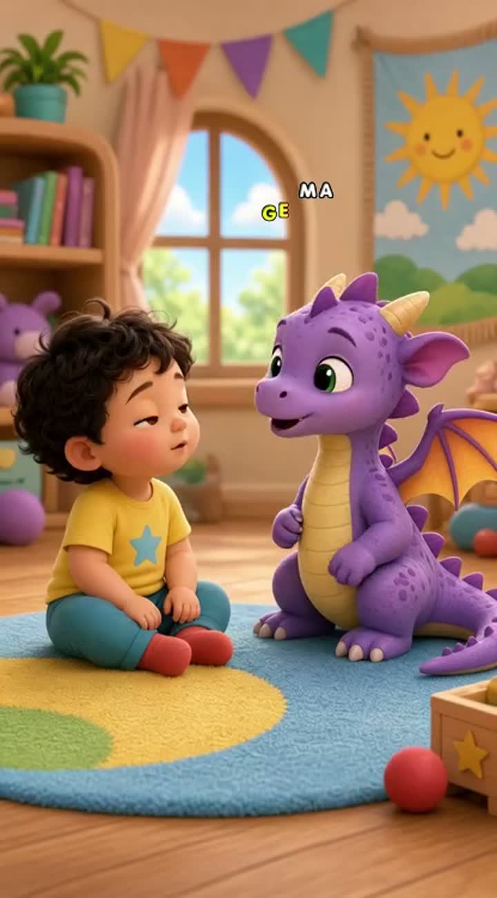 A little dragon, telling to a 2 year old that he should love… — AI cartoon