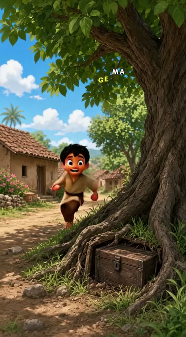 A poor young boy named Ahmed discovers an old wooden box under… — AI cartoon