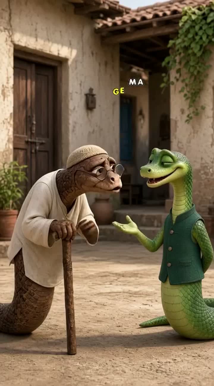 Continue the same 3D animated story with the exact same two snake… — AI cartoon