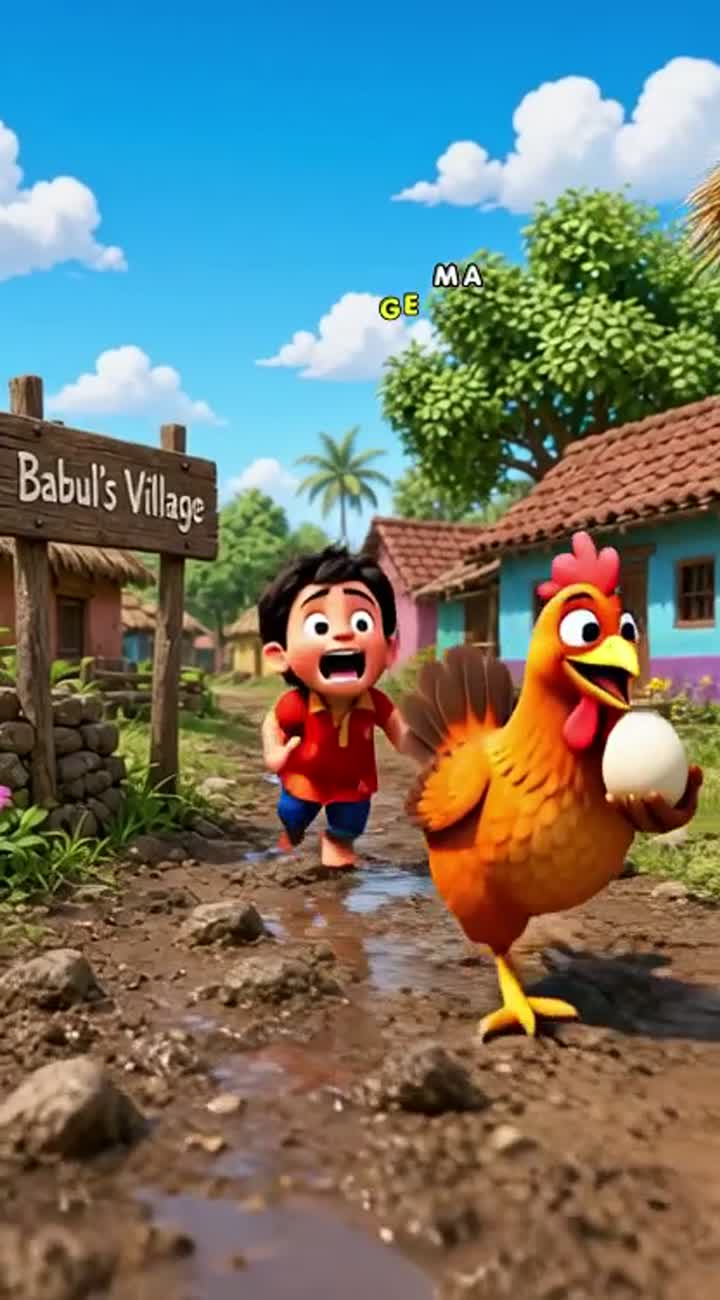 A funny 3D cartoon of a village boy named Babul chasing a clever… — AI cartoon