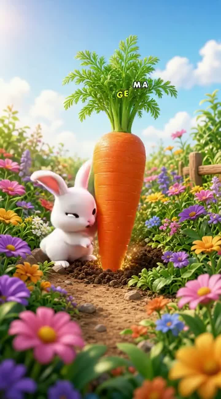 A cute, small, fluffy white bunny with big sparkling blue eyes… — AI cartoon