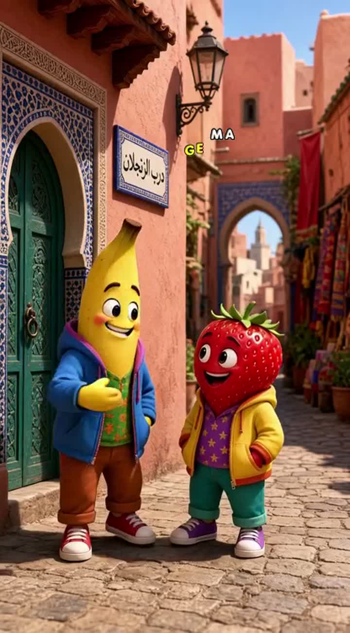 Two cute, funny characters with human bodies and fruit heads… — AI cartoon