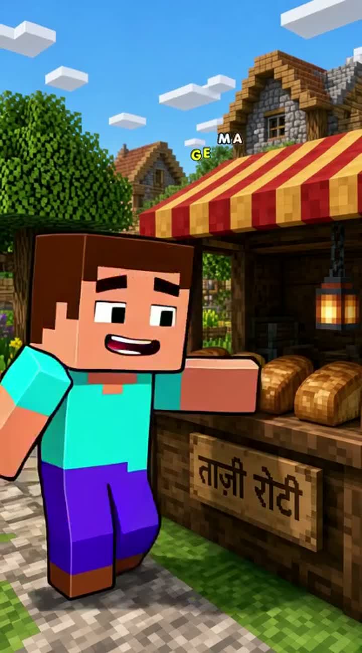 Vertical 9:16 funny 2D Minecraft-style cartoon animation — AI cartoon