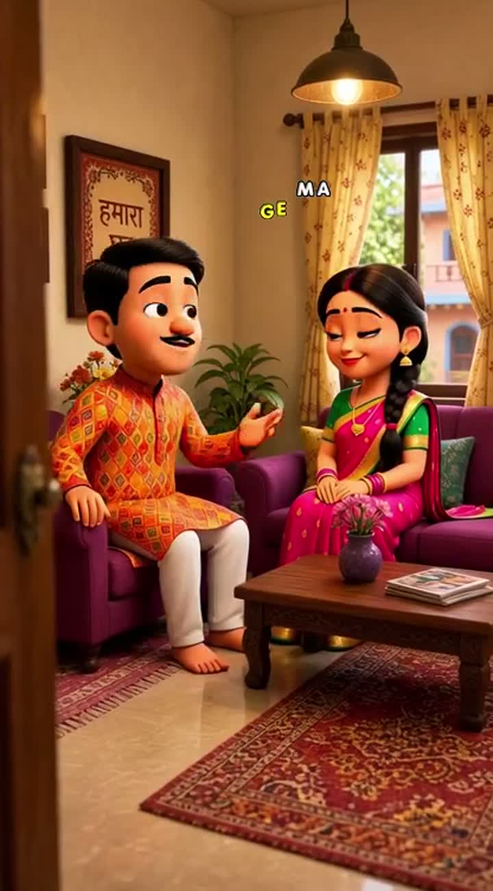 A cute 3D animated Indian husband and wife having a funny… — AI cartoon