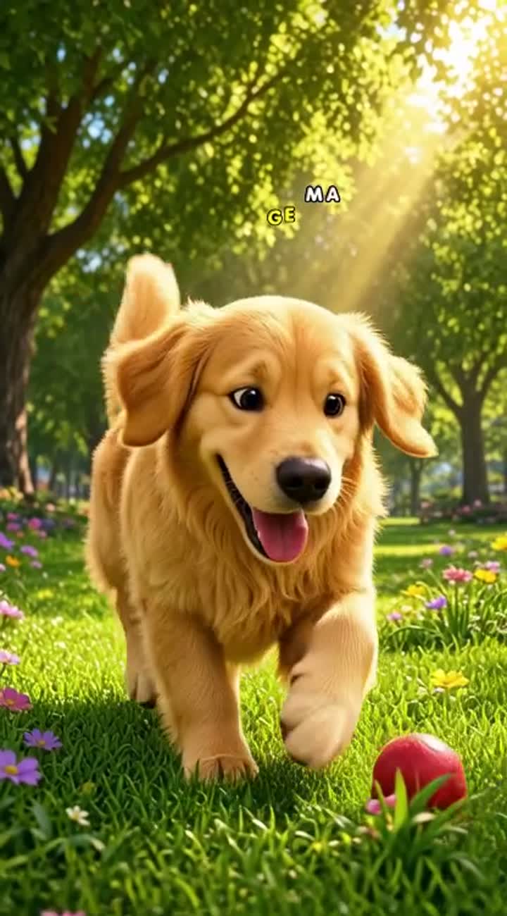 Crie um vídeo de desenho animado em 3D de um Golden Retriever… — AI cartoon