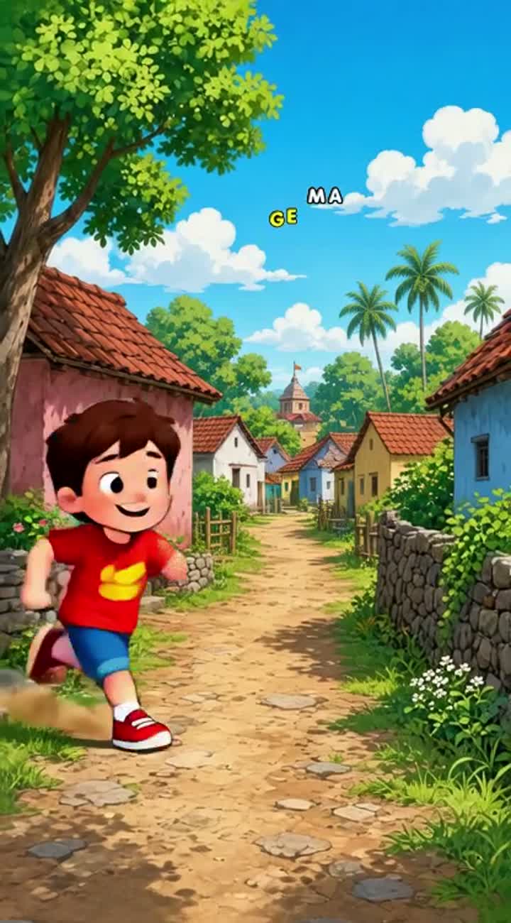 A boy run in village Animated cartoon with smooth animation… — AI cartoon