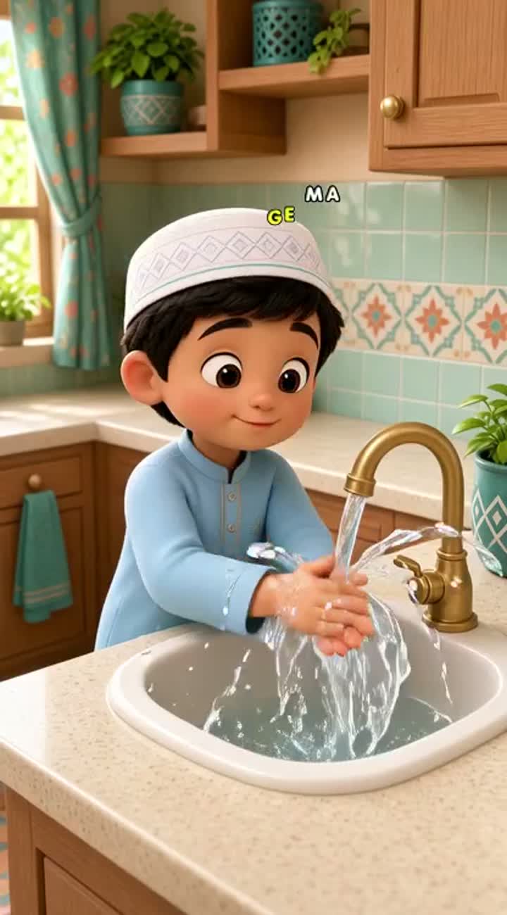 A cute little Muslim boy wearing modest clothes… — AI cartoon