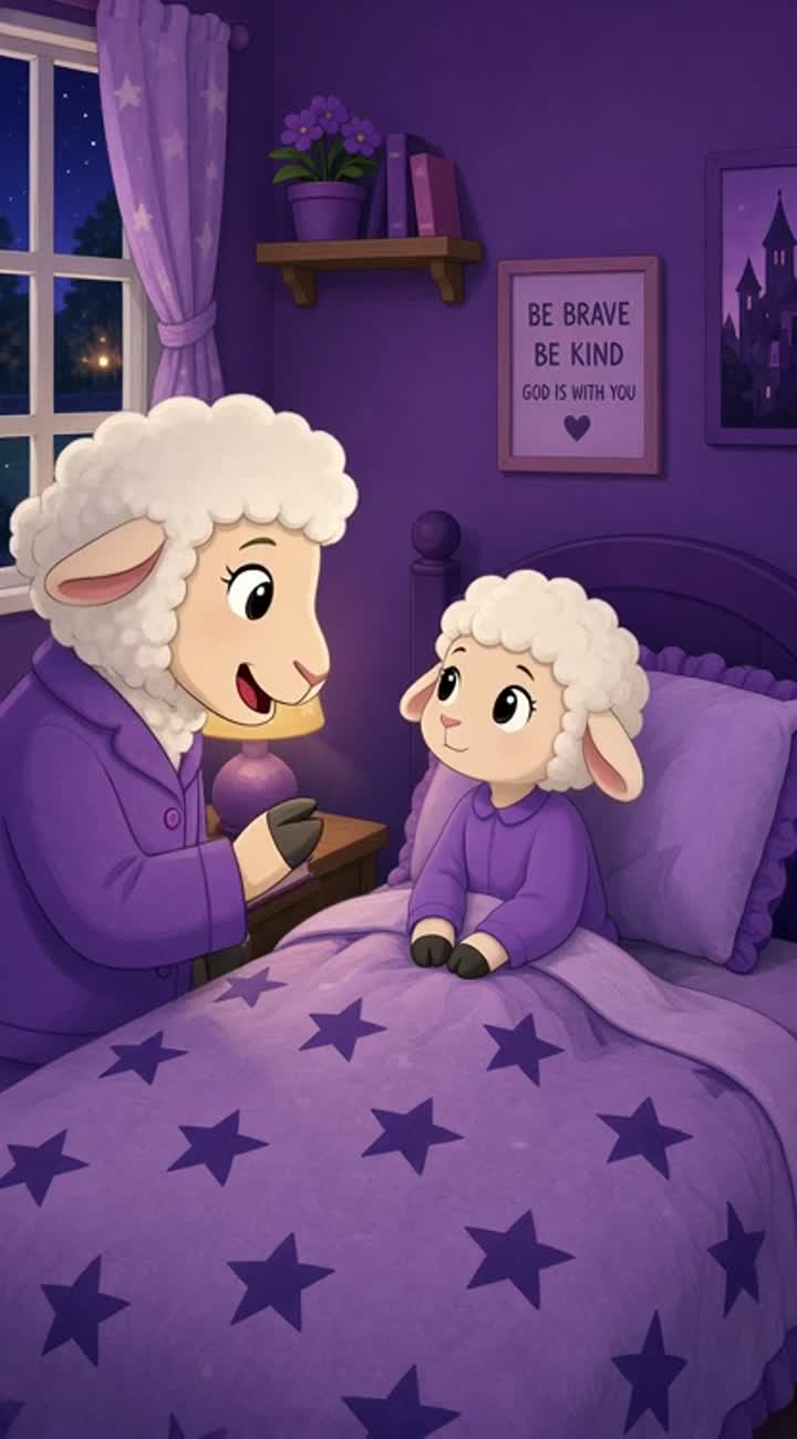 Mama sheep is telling betty a bible lesson on david and goliath — AI cartoon