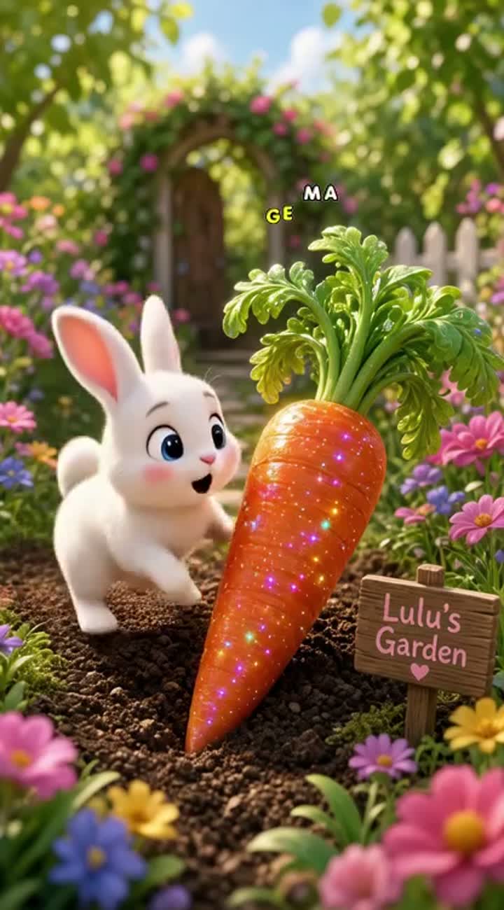A cute little white bunny named Lulu discovers a giant magical… — AI cartoon
