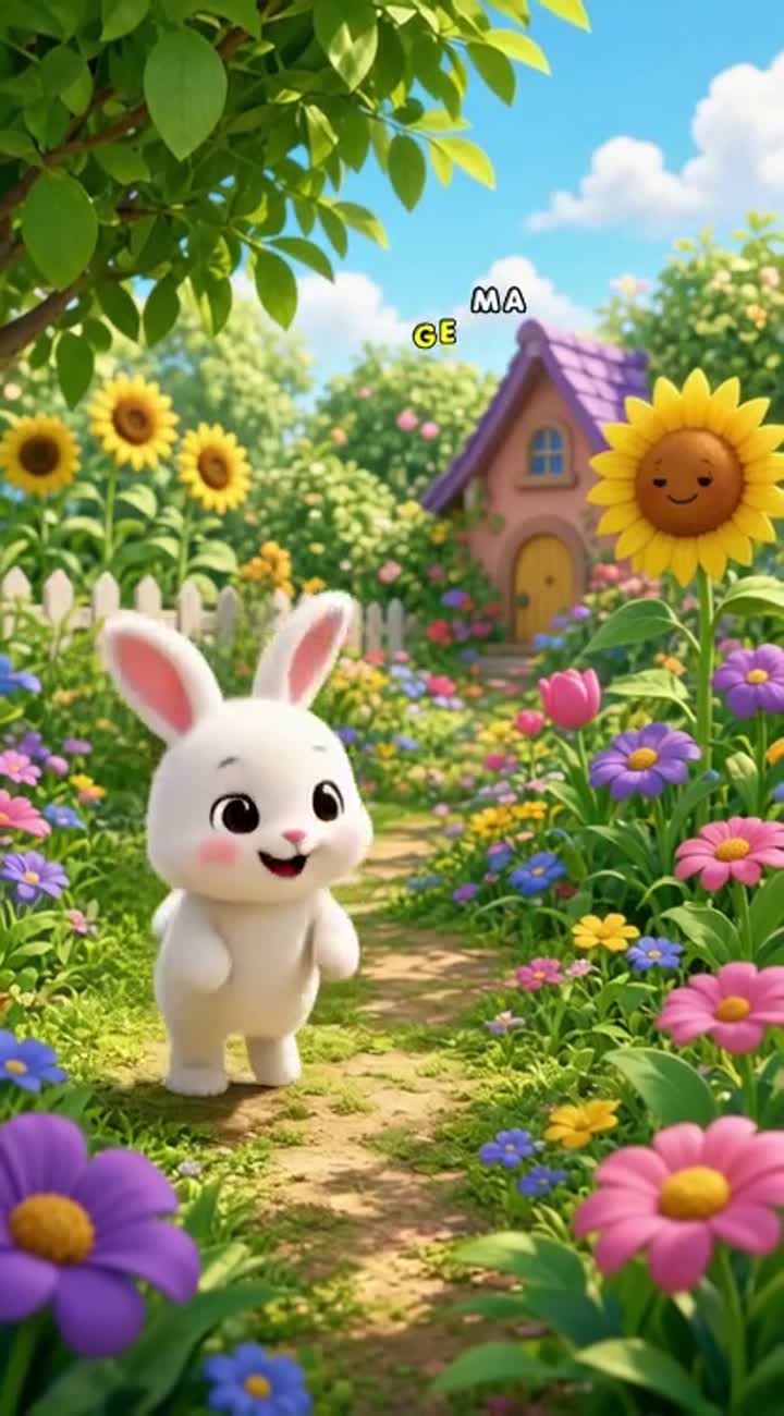 Story: A little bunny discovers a magical garden where flowers… — AI cartoon