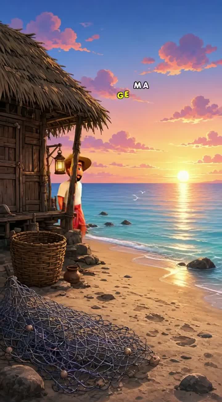 गरीब मछुआरा और जादुई मछली की kahani Animated cartoon with smooth… — AI cartoon