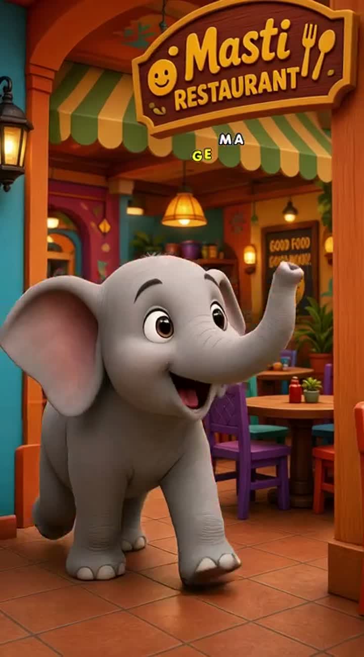 Scene 1 - Haathi Restaurant Mein Aaya () — AI cartoon