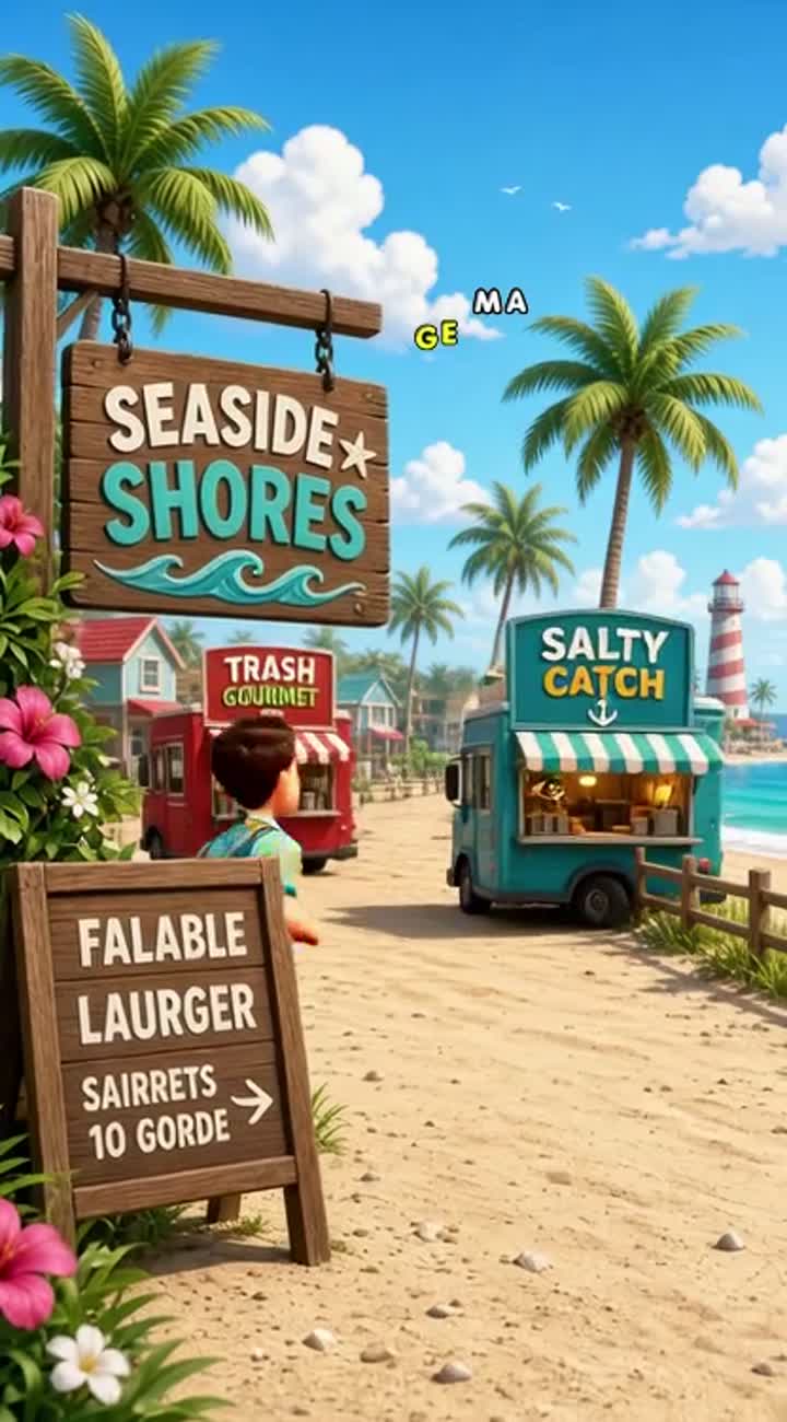 Two rival food-truck raccoons in a beach town… — AI cartoon