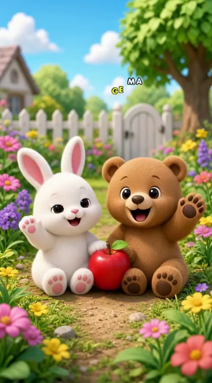 A cute white 3D baby bunny with pink ears and a friendly… — AI cartoon