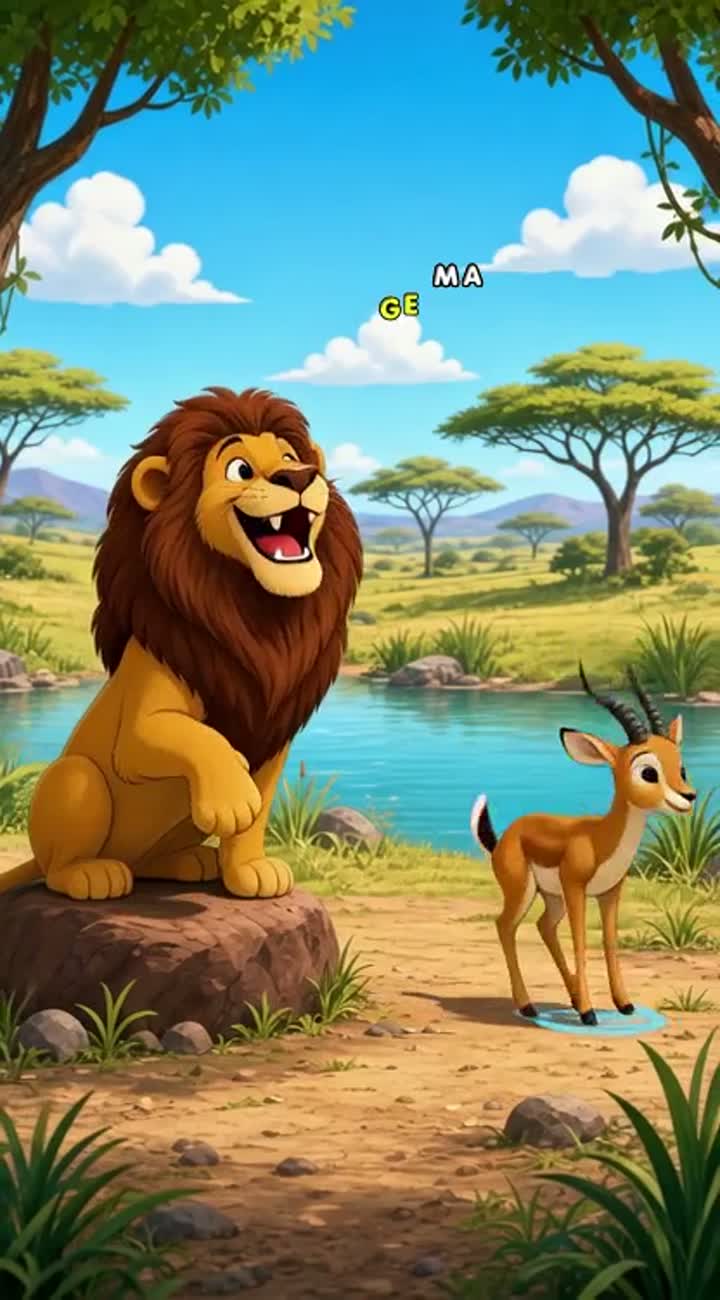 أسد يغني و غزال يقفز Animated cartoon with smooth animation… — AI cartoon