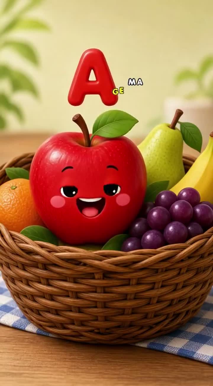 Video of a cartoon apple sound out the letter A the says apple — AI cartoon