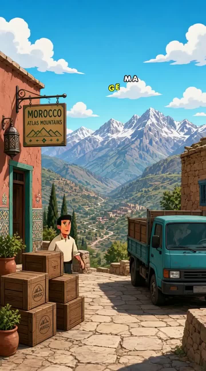Je veux qu'il soit au Maroc vers les montagnes qu'il récupère des… — AI cartoon