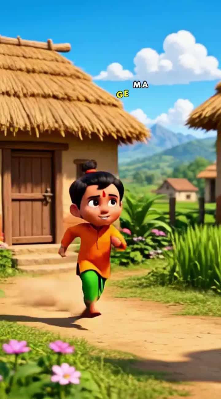 Colorful 3D Hindi cartoon about Golu, a funny Indian village boy… — AI cartoon