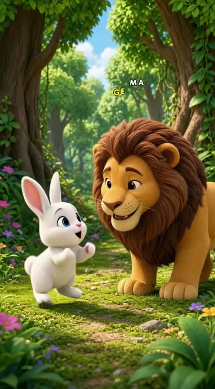 Cute 3D cartoon video of a little white rabbit meeting a friendly… — AI cartoon