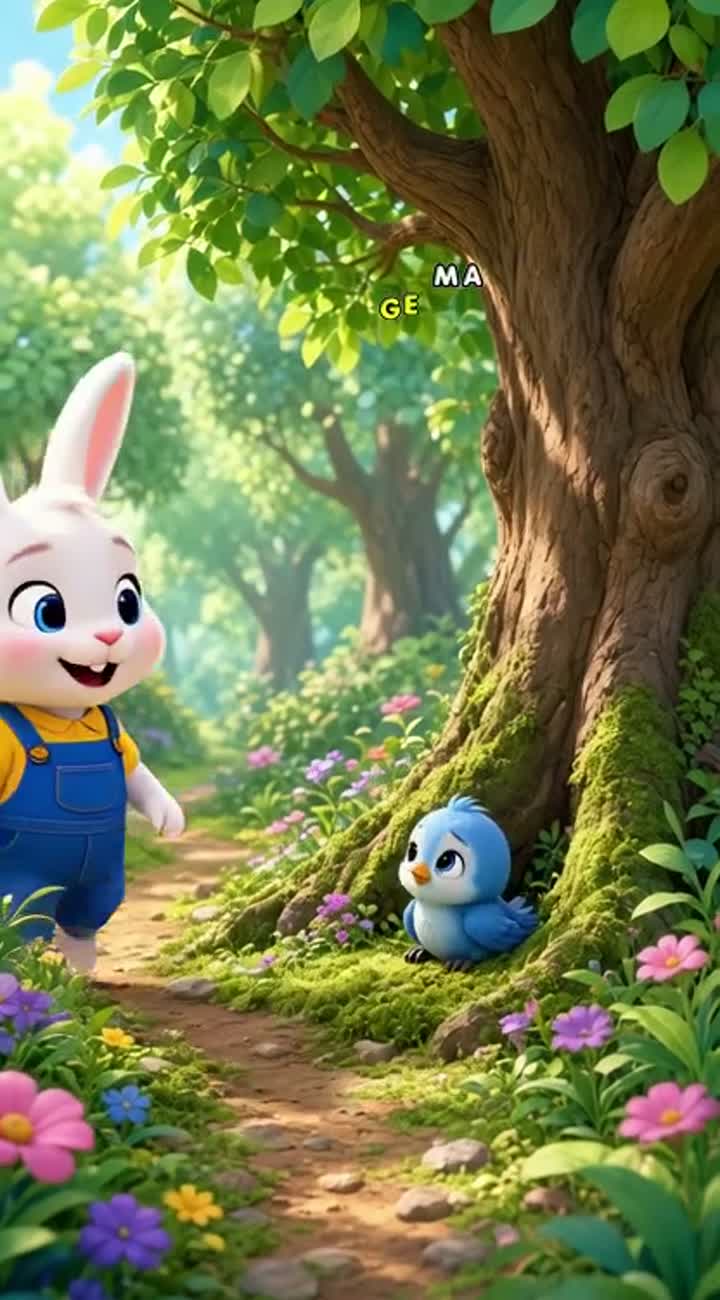 A little white bunny with big blue eyes, wearing a yellow shirt… — AI cartoon