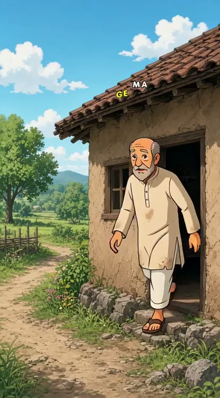 Ek gaon mein Ali naam ka ek ghareeb aadmi rehta tha — AI cartoon