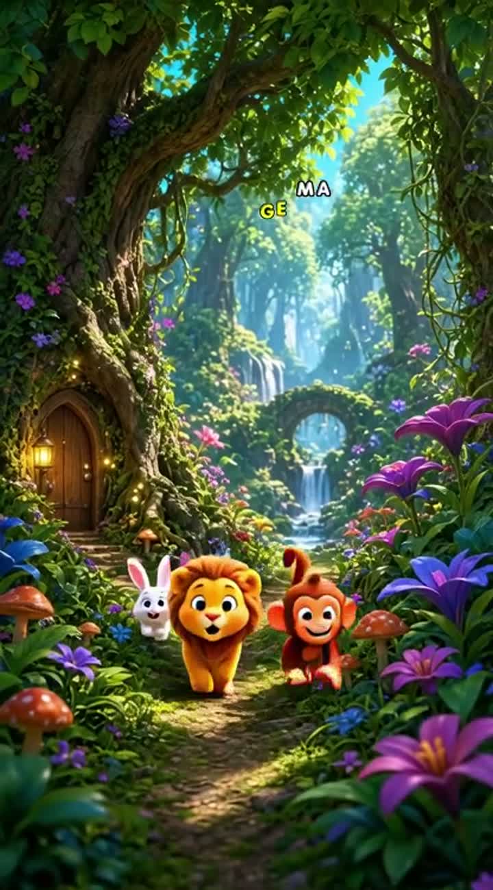 Vibrant, colourful 3D cartoon animation featuring a cute lion… — AI cartoon